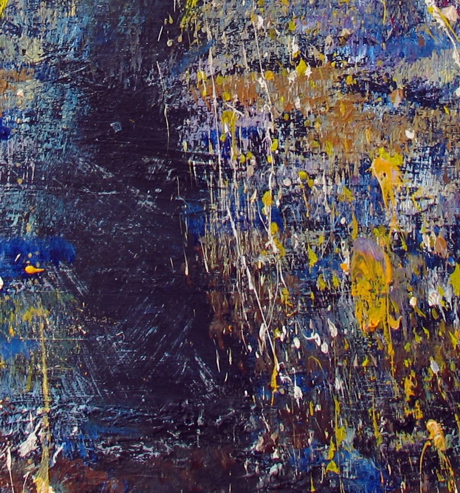 Close up landscape blue barley guso painting