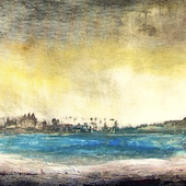 Close up blue bay abstract landscape