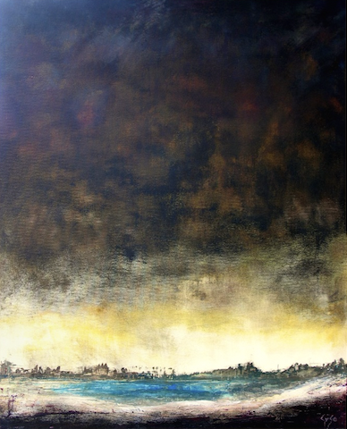 Blue bay abstract guso painting
