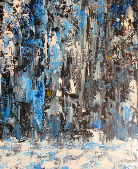 Blue rain abstract landscape guso painting